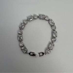 Clear Heart And Radiant Cut Cubic Zirconia Silver Tennis Bracelet